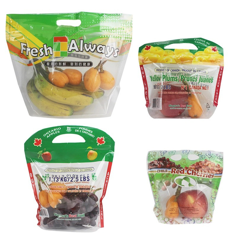 Custom Printing Transparent Plastic Fresh Lettuce Salad Pouches Anti Fog Leafy Vegetables Fruits  Packaging Bags