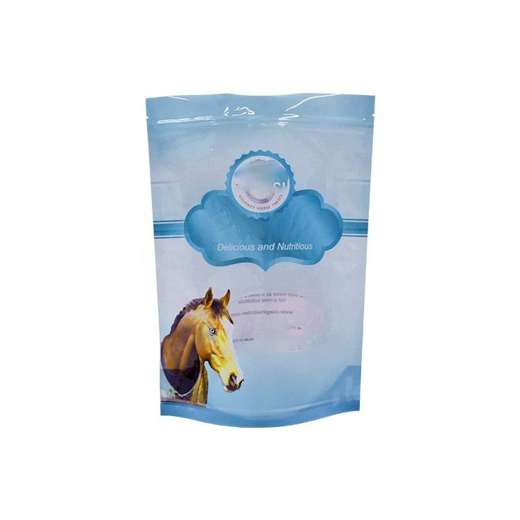 Custom Biodegradable Plastic Treats Horse Feed Packaging Animal Food Resealable Zipper Goat Horse Stand Up Food Bag