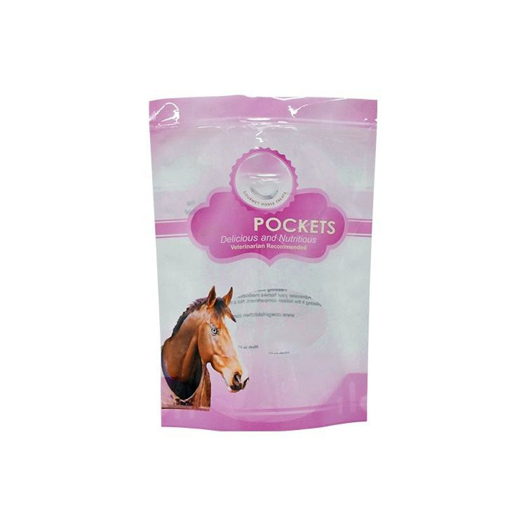 Custom Biodegradable Plastic Treats Horse Feed Packaging Animal Food Resealable Zipper Goat Horse Stand Up Food Bag