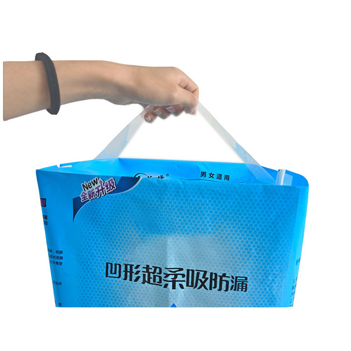 Wholesale Customize Large Capacity Handle Adult Diaper Plastic Pouch Easy Tear Design Bearing Capacity Oversize Diaper Packaging