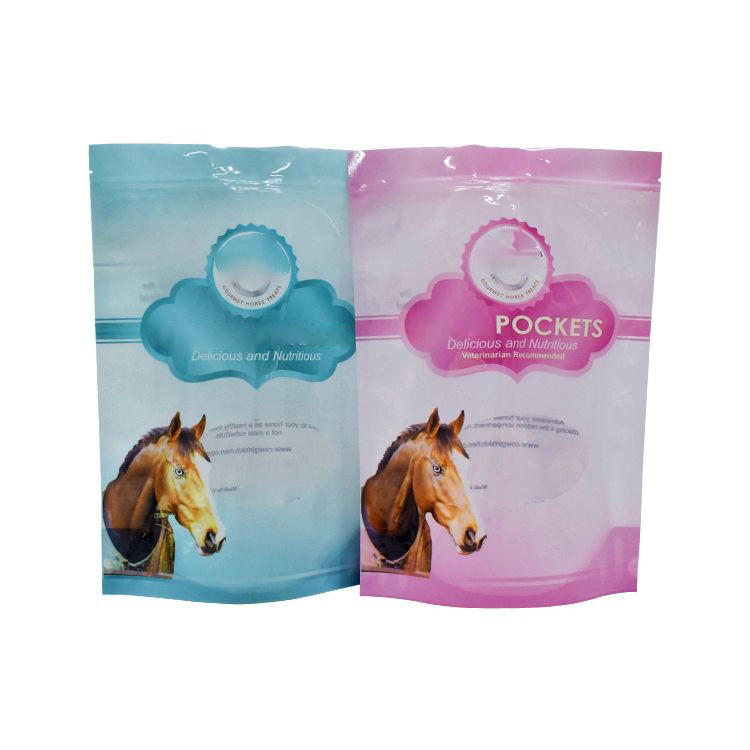 Custom Biodegradable Plastic Treats Horse Feed Packaging Animal Food Resealable Zipper Goat Horse Stand Up Food Bag