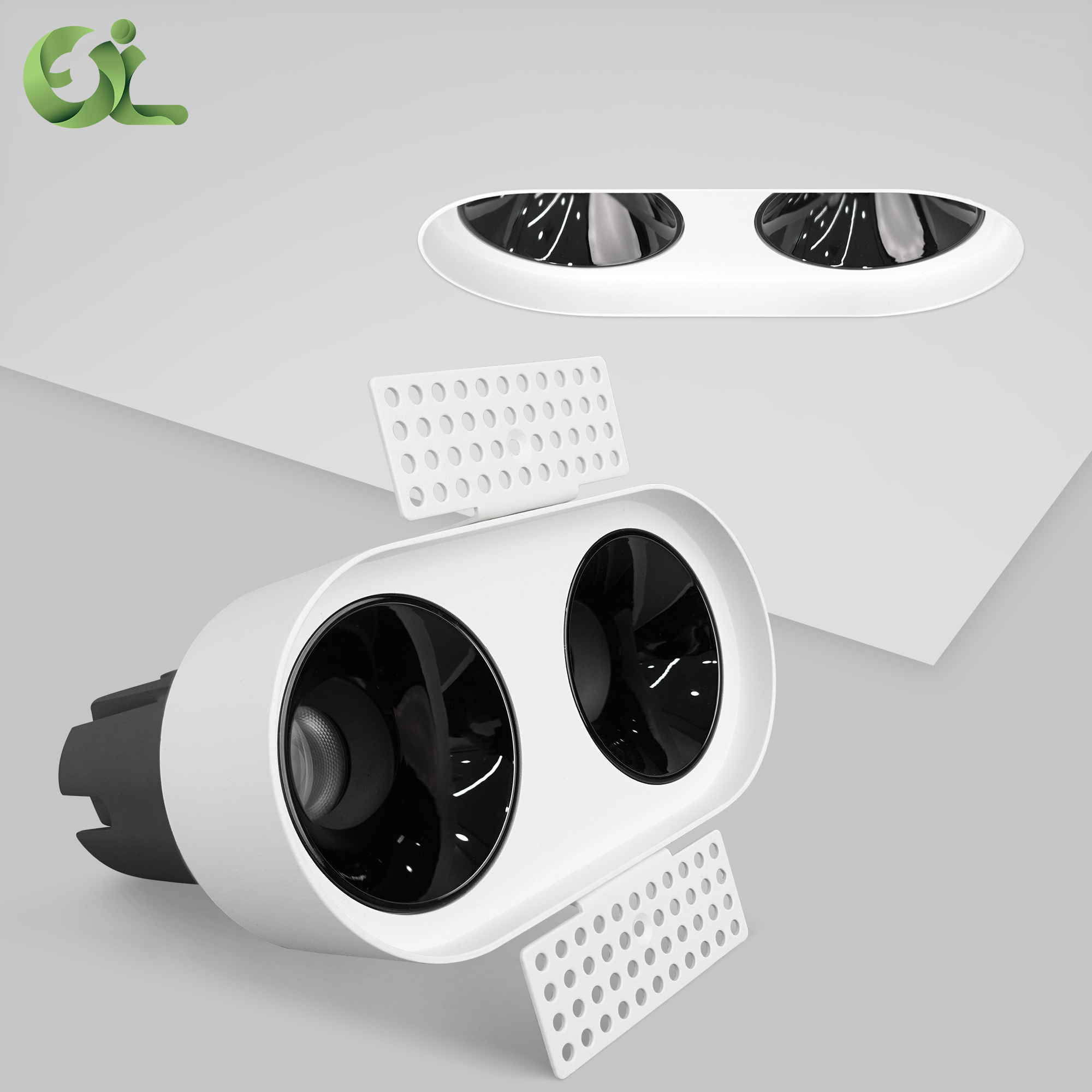 24W Recessed dimmable Double Head LED Downlight COB Ceiling Spot Lights Indoor Lighting Embedded Hole Light Baffle Square Trim S