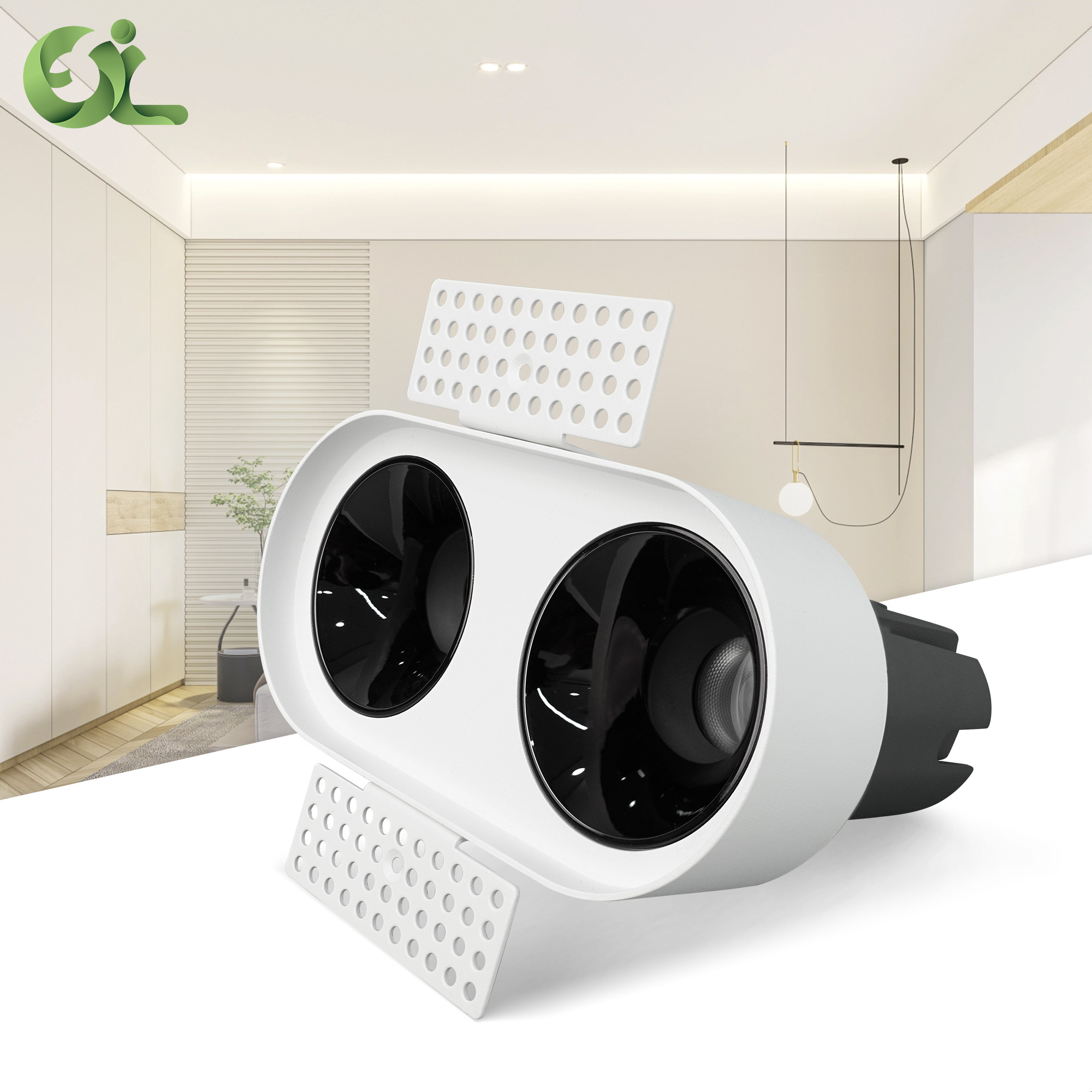 24W Recessed dimmable Double Head LED Downlight COB Ceiling Spot Lights Indoor Lighting Embedded Hole Light Baffle Square Trim S