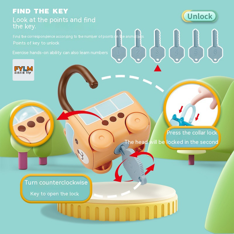 Key Locktoy Baby Learning Lock with Key Car Games Montessori Educational Toy Number ...