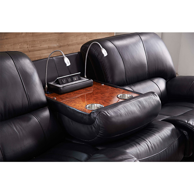 Modern Home Cinema Theatre Black Leather 2 Seater Recliner Sofa Upholstered Comfortable Living Room Recliner Sofa