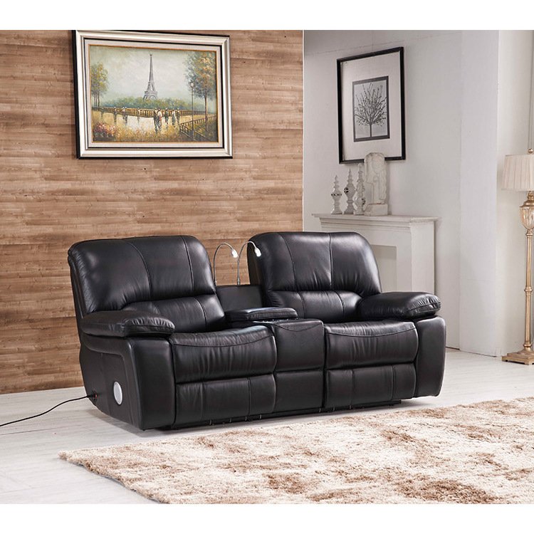 Modern Home Cinema Theatre Black Leather 2 Seater Recliner Sofa Upholstered Comfortable Living Room Recliner Sofa