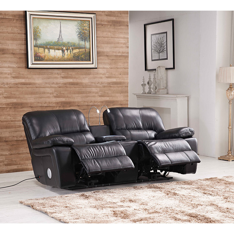 Modern Home Cinema Theatre Black Leather 2 Seater Recliner Sofa Upholstered Comfortable Living Room Recliner Sofa