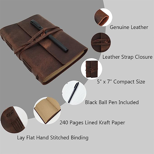 Wholesale Manufacturers Leather Customizable Hardcover Journals Printing Custom Notebooks genuine leather bound diary