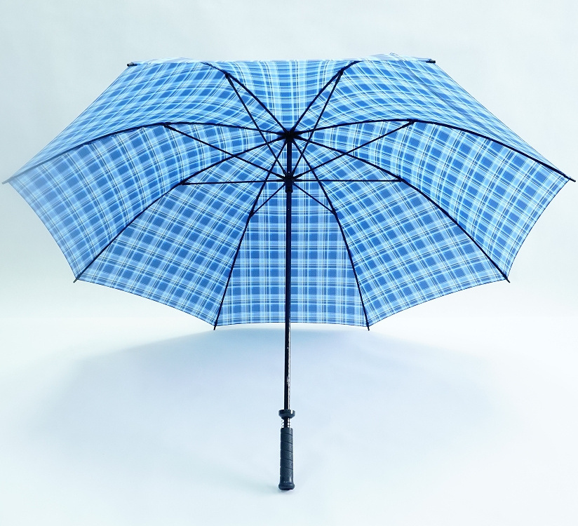 Extra Large 62-Inch Blue Checker Straight Golf Umbrella Manual Open Oversize for Men with Stretch Function