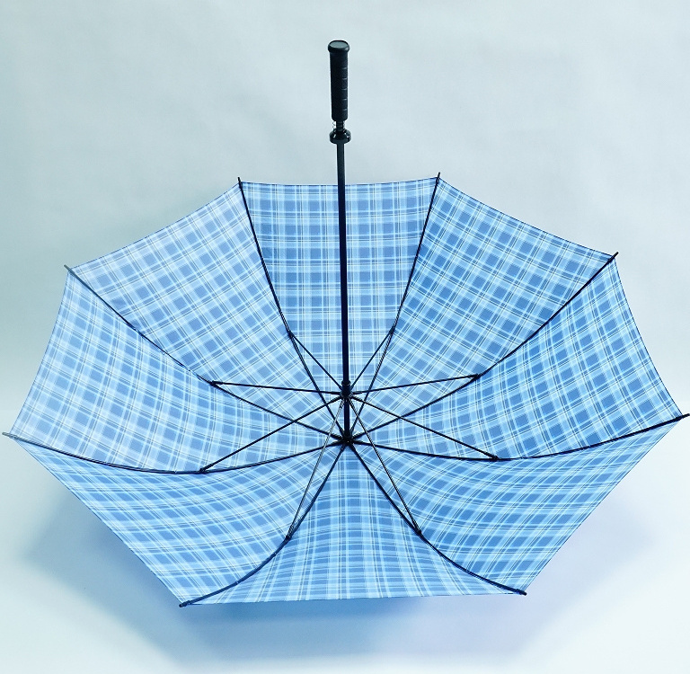 Extra Large 62-Inch Blue Checker Straight Golf Umbrella Manual Open Oversize for Men with Stretch Function