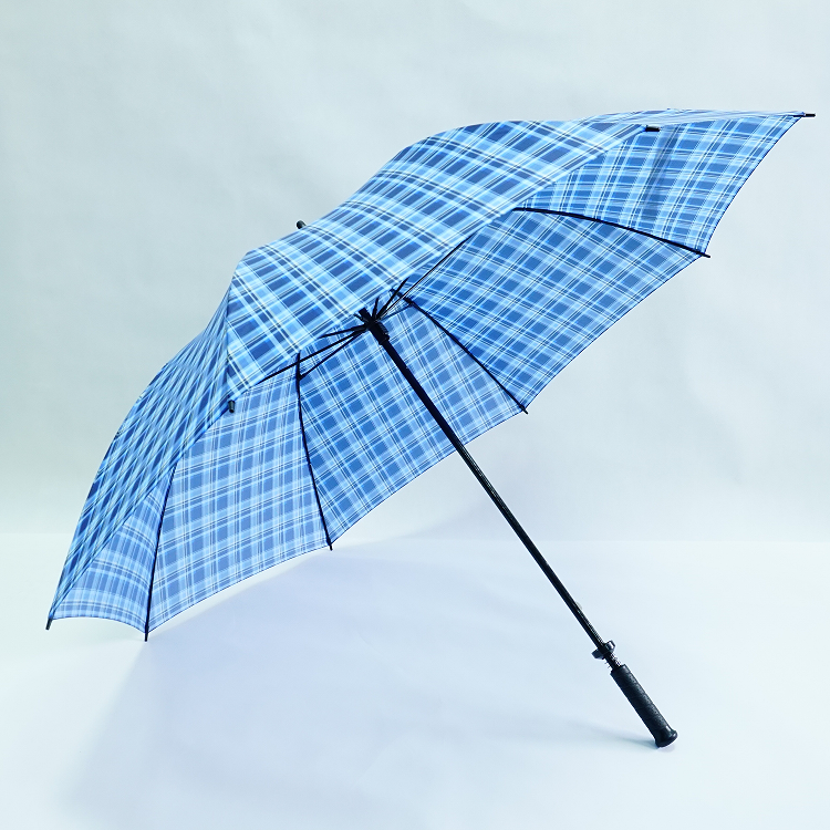 Extra Large 62-Inch Blue Checker Straight Golf Umbrella Manual Open Oversize for Men with Stretch Function