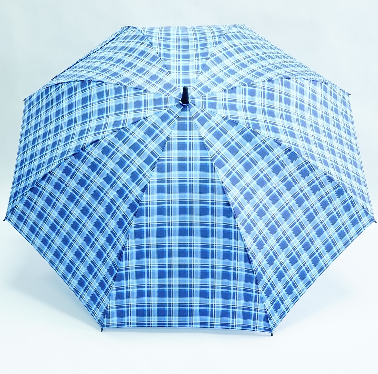 Extra Large 62-Inch Blue Checker Straight Golf Umbrella Manual Open Oversize for Men with Stretch Function