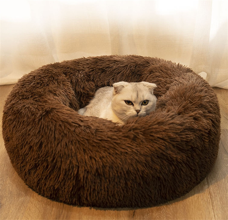 2024 Hot Sale New Winter Long Plush Cat Bed Round Pet House Cat Warm Dog Bed Sleep Bag Nest For Small Cat Products