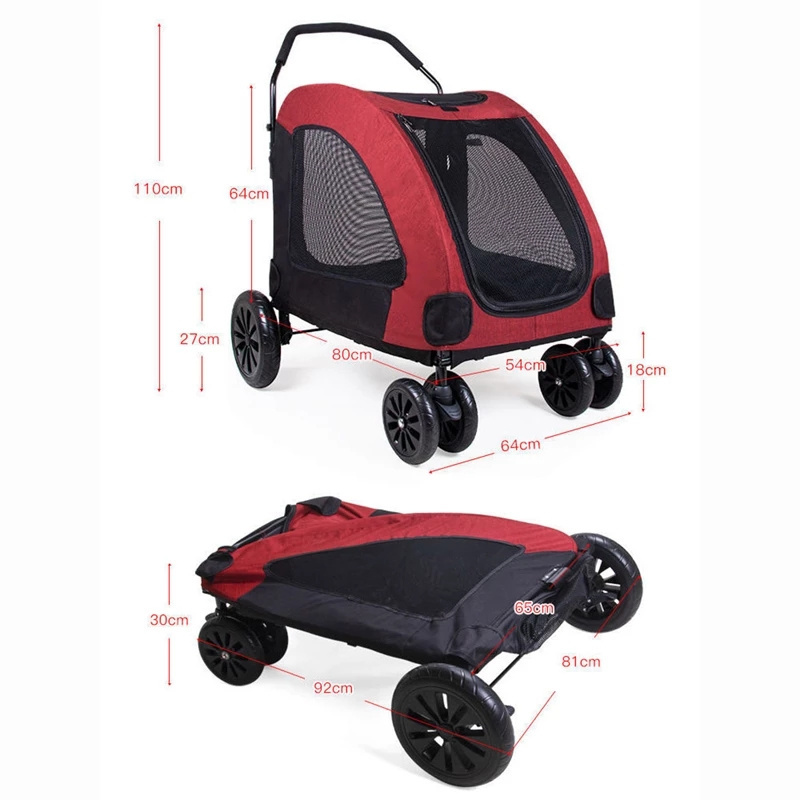 Luxury Collapsible Dog Pet 4 Wheels Trolleys Stroller for Medium And Large Dogs