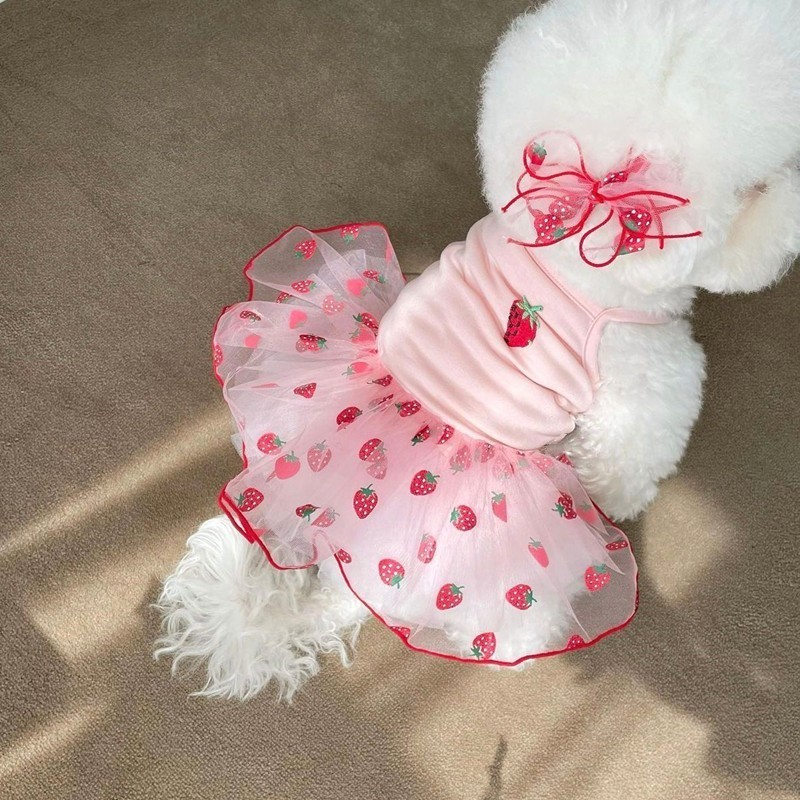 Fashion Strawberry Princess Pet Apparels Dog Clothes Party Dress For Puppy Small Medium Dogs