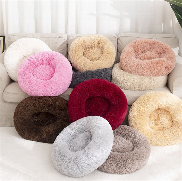 2024 Hot Sale New Winter Long Plush Cat Bed Round Pet House Cat Warm Dog Bed Sleep Bag Nest For Small Cat Products