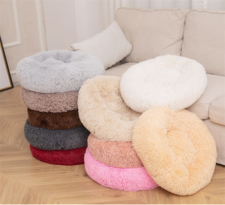 2024 Hot Sale New Winter Long Plush Cat Bed Round Pet House Cat Warm Dog Bed Sleep Bag Nest For Small Cat Products