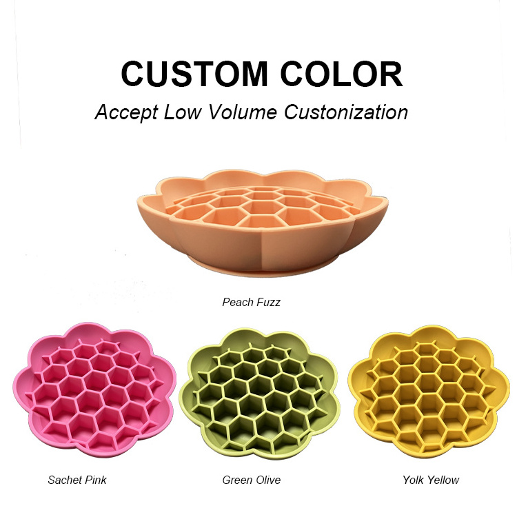 Customized New Honeycomb Slow Food Bowl Dog Bowls Silicone Pet Cat Anti Slip Dog Feeding Dog Slow Feeder Bowl