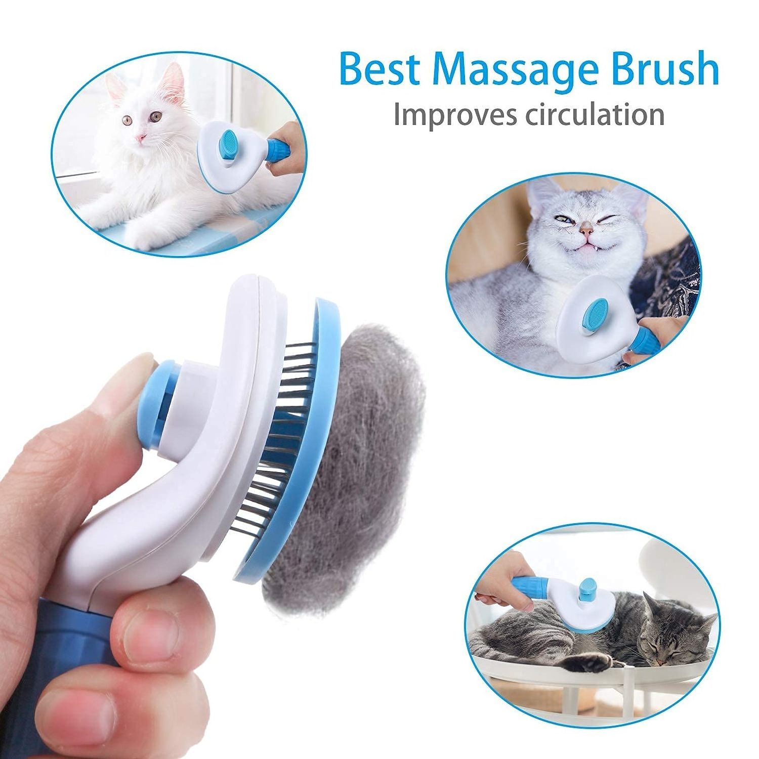 New Arrivals Custom Pet Clean Hair Remover Button Stainless Steel Brushes Dogs Cat Slicker Self Cleaning Grooming Pet Comb Brush