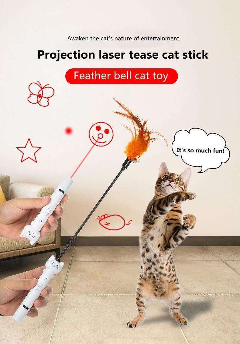 Pet Supplies USB Charging Pointer Cat Toys Light Laser Cat Stick with Feather