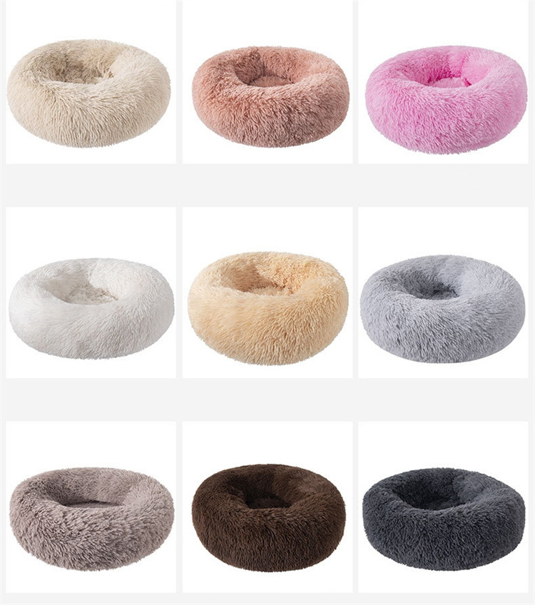 2024 Hot Sale New Winter Long Plush Cat Bed Round Pet House Cat Warm Dog Bed Sleep Bag Nest For Small Cat Products