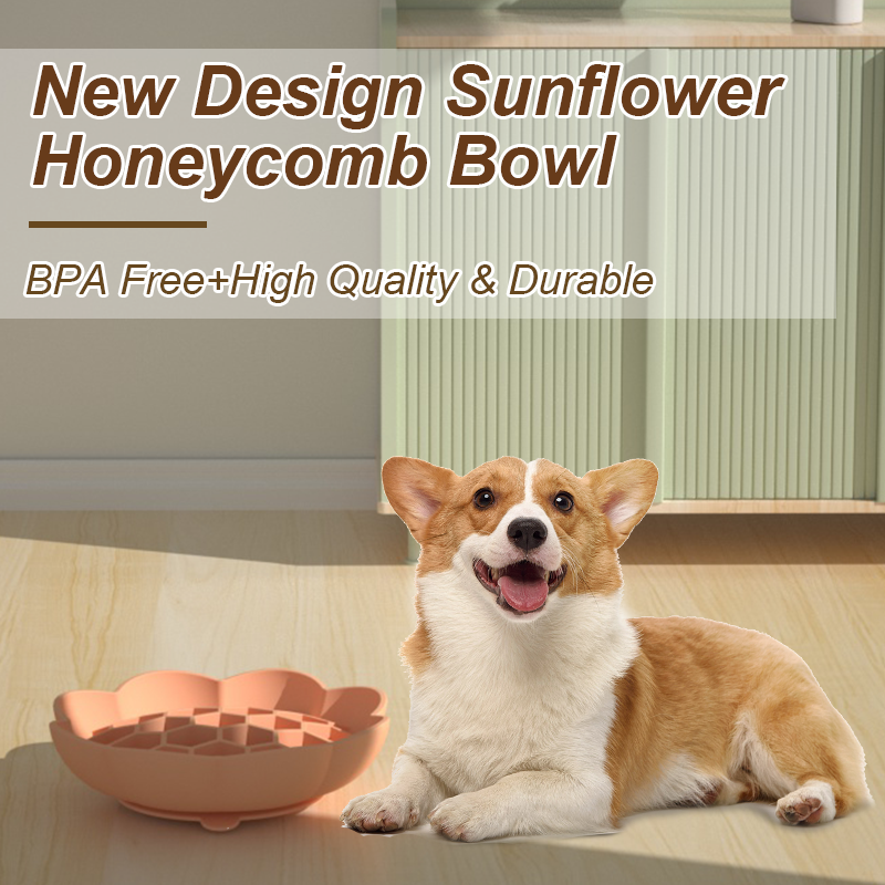 Customized New Honeycomb Slow Food Bowl Dog Bowls Silicone Pet Cat Anti Slip Dog Feeding Dog Slow Feeder Bowl