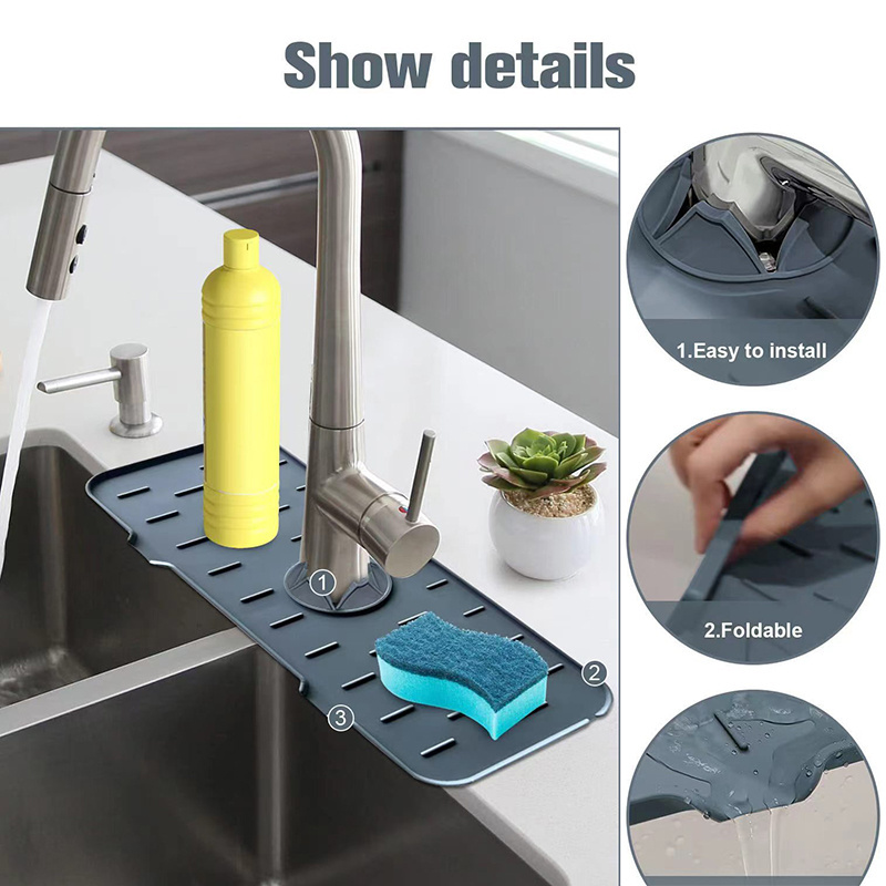 Kitchen Sink Draining Pad Behind Faucet Dish Drying Mat for Countertop silicone Sink Guard Faucet Absorbent Mat