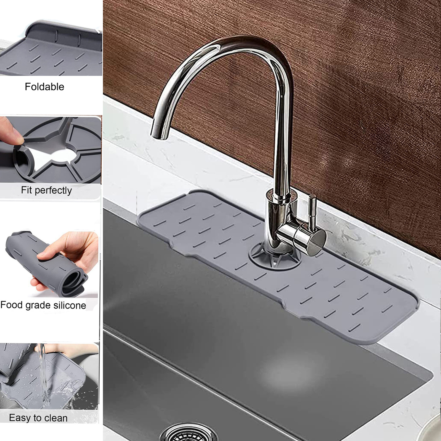 Factory Price Hot Selling Sink Faucet Silicone Mat Absorbable Draining Water Catcher For Kitchen Sink Splash Guard