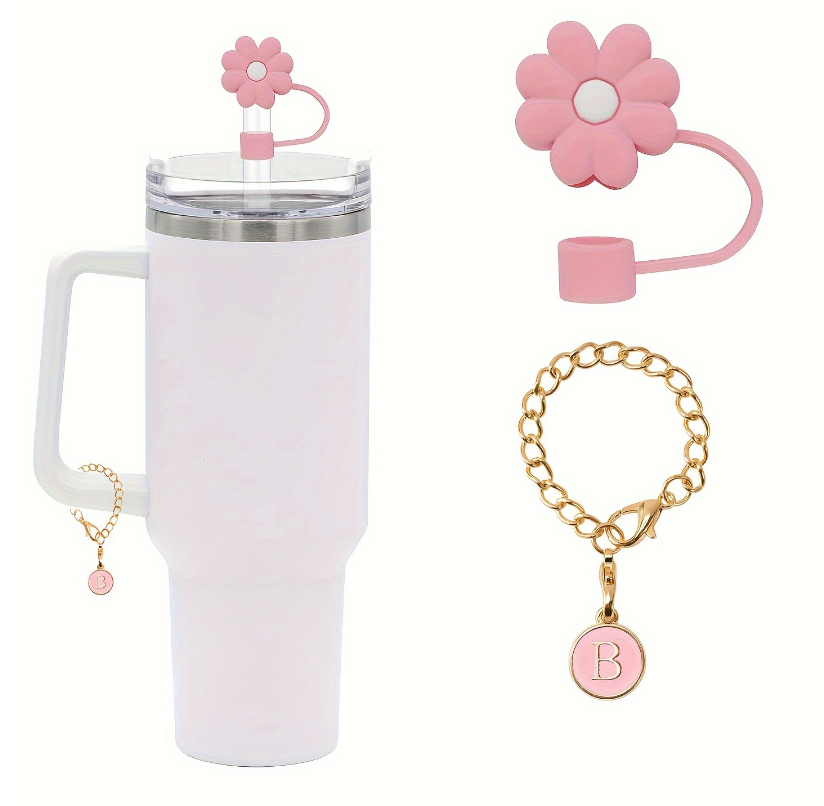 10mm Cup Accessories Straw Cap Cover Topper Tumbler Dust-proof Water Bottle Straw Tips Cover with Charms Name ID Letter Handle