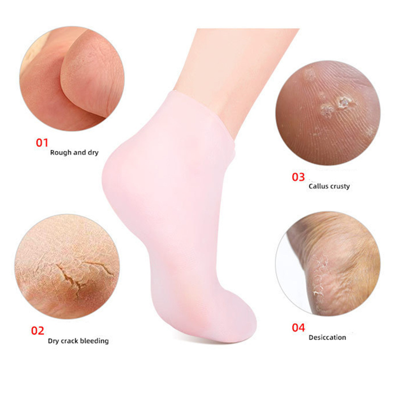 Moisturizing Socks 2 Pairs Gel Socks Pink Soft Spa Reusable Cooling Gel Foot Grip Cold Moistursing Infused Gel Sock