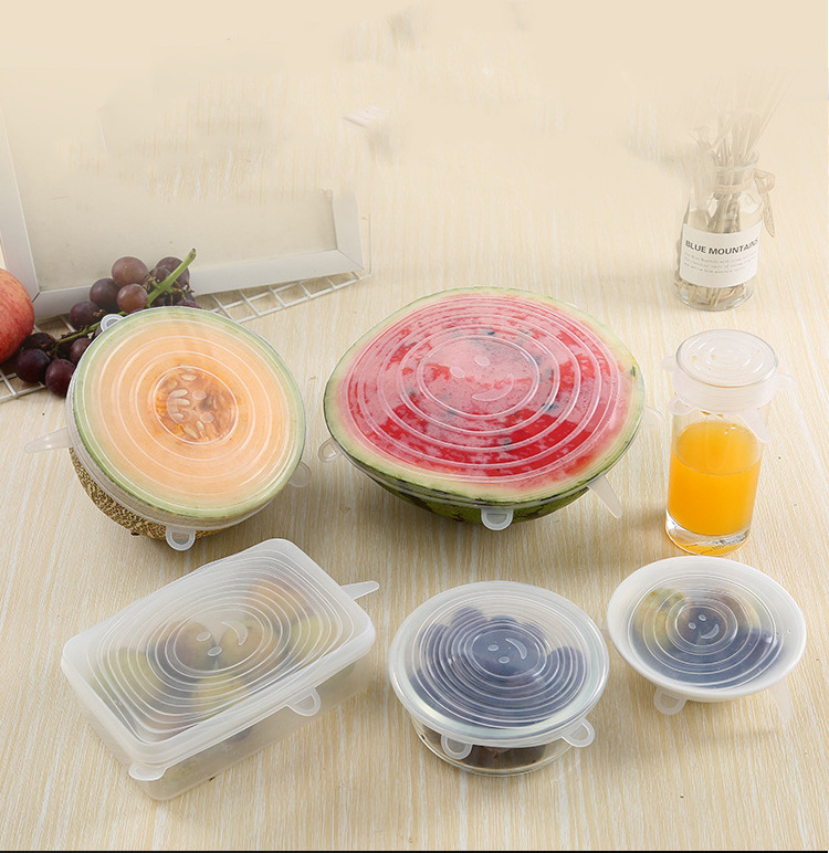 6 Pack Different Sizes Food Grade Reusable Food Saving Container Lid Sets Stretchy Bowl Covers Flexible Silicone Stretch Lids