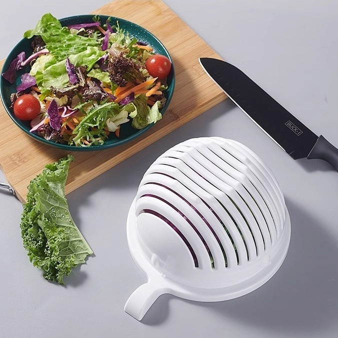 New Trend OEM Kitchen Cooking Fruit Vegetable Tools Salad Cutter Bowl Colander Food Grade Vegetable Divider Cutting Bowl