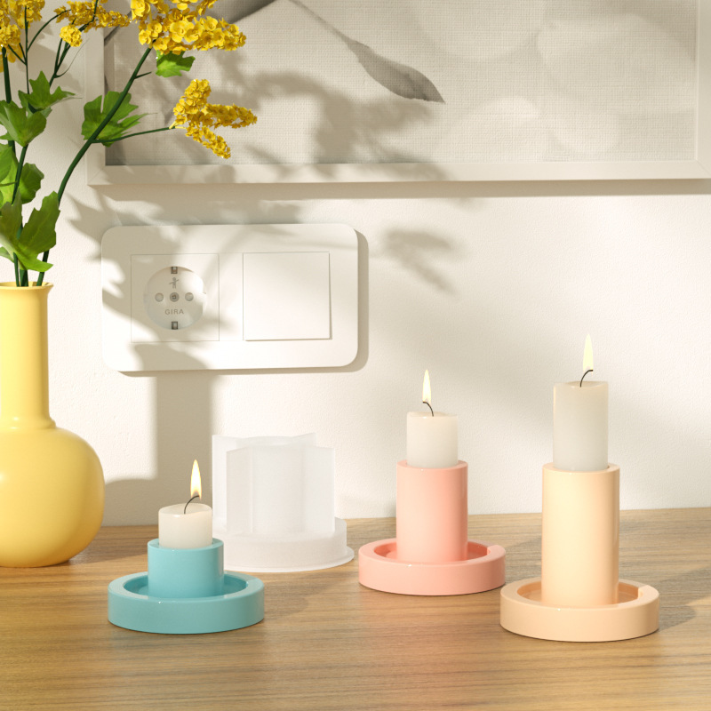 Concrete Cement Candlestick Candle Holder Mold Gypsum Decoration Epoxy Resin Silicone Mold Making