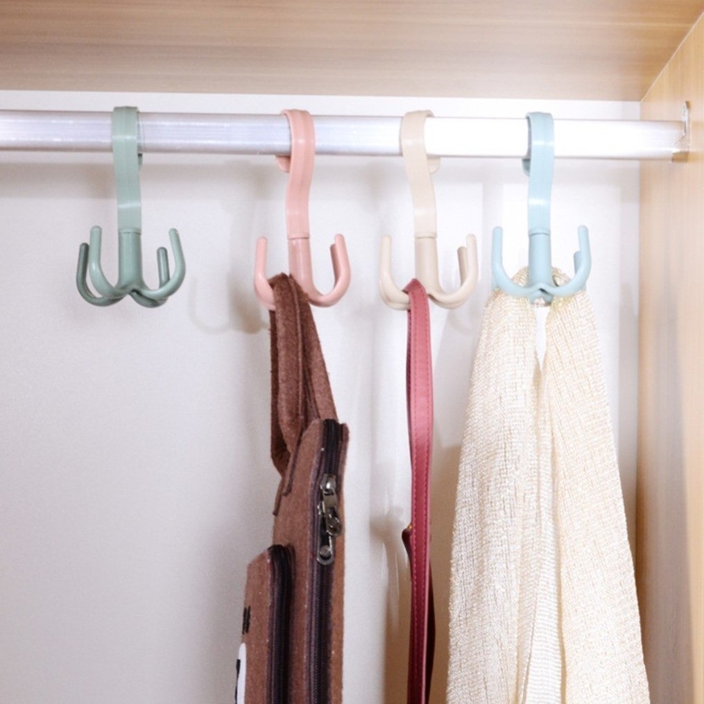 4 Hooks Handbag Clothes Plastic Ties Bag Holder Shelf Organizer Rotated Belt 360 Degrees Closet Hanger Hanging Rack Storage Hook