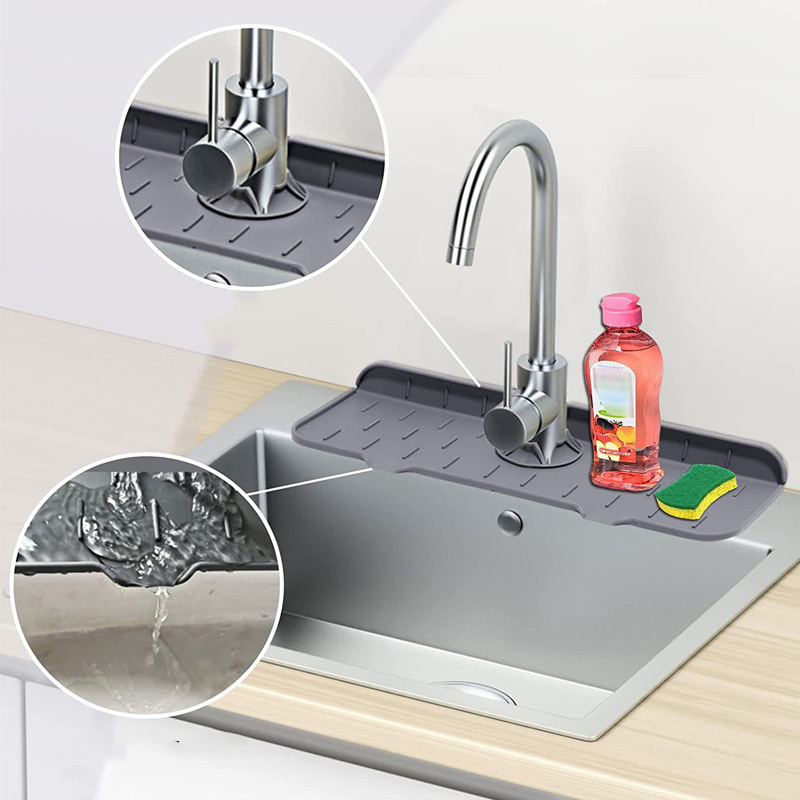 2023 Kitchen Silicone Sink Faucet Mat Sink Sponge Drain Rack Tray Holder Drain Basket Splash Pad Drain Sink Splash Guards