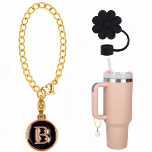 10mm Cup Accessories Straw Cap Cover Topper Tumbler Dust-proof Water Bottle Straw Tips Cover with Charms Name ID Letter Handle