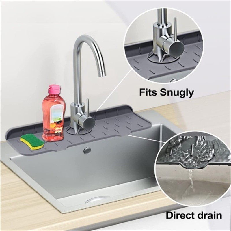 Hot Custom Wholesale Silicone Sink Faucet Mat For Kitchen Splash 120g Multifunction Guard behind Soap Tray Backsplash silicone