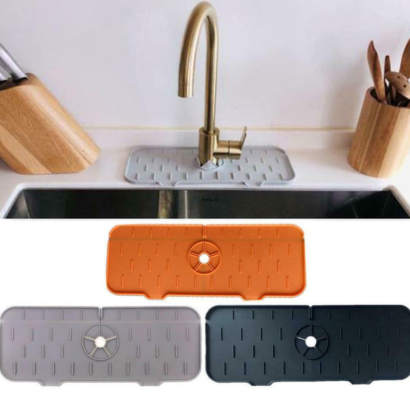 2023 Kitchen Silicone Sink Faucet Mat Sink Sponge Drain Rack Tray Holder Drain Basket Splash Pad Drain Sink Splash Guards