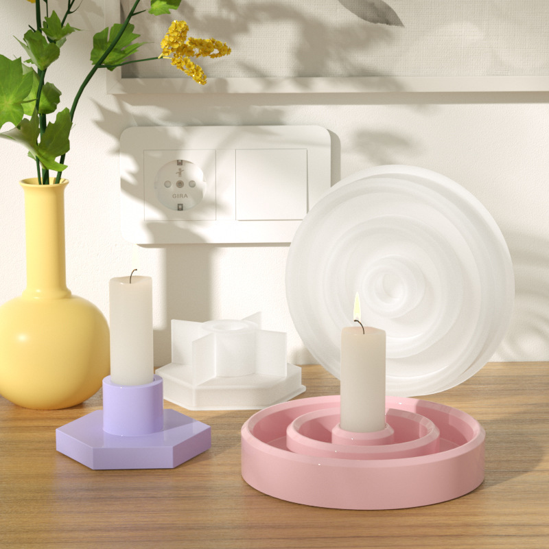 Concrete Cement Candlestick Candle Holder Mold Gypsum Decoration Epoxy Resin Silicone Mold Making