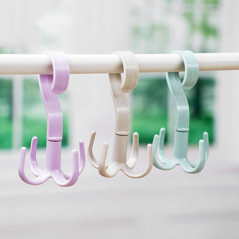 4 Hooks Handbag Clothes Plastic Ties Bag Holder Shelf Organizer Rotated Belt 360 Degrees Closet Hanger Hanging Rack Storage Hook