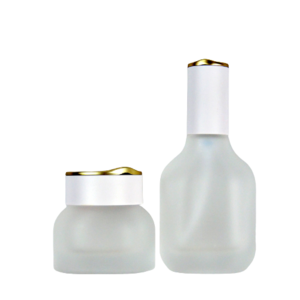 Thick bottom serum bottle frosted glass lotion pump bottle cosmetic container in flat shape