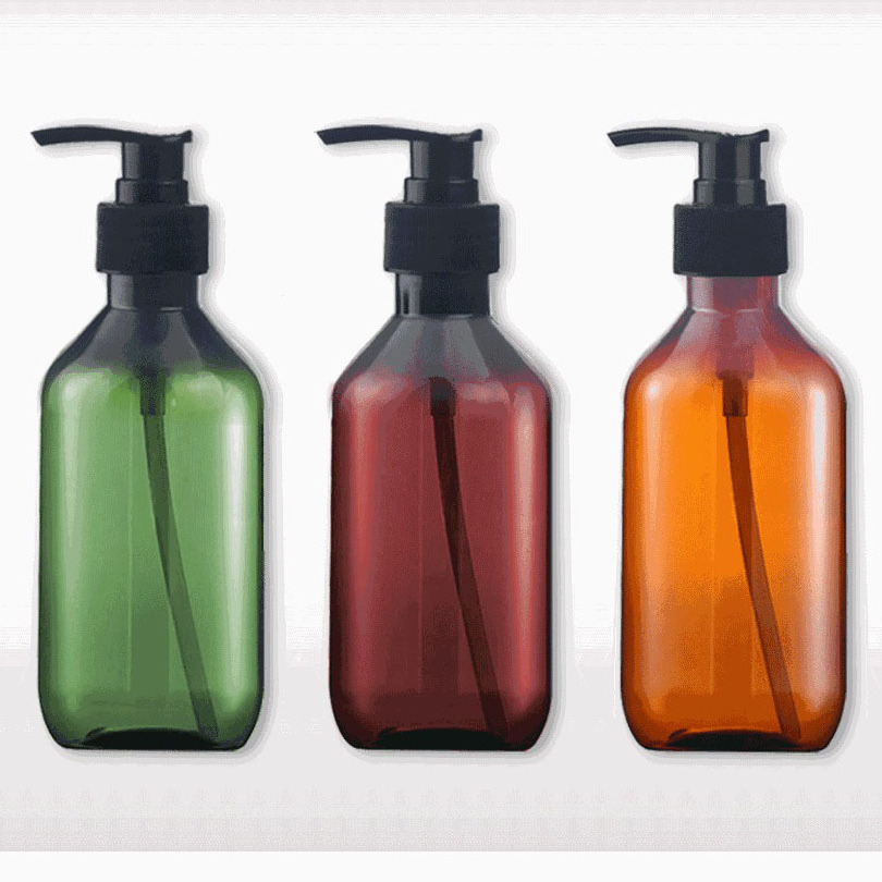 Printing logo 10 oz skincare cosmetic round shape empty PET green amber 300ml plastic bottle for shampoo