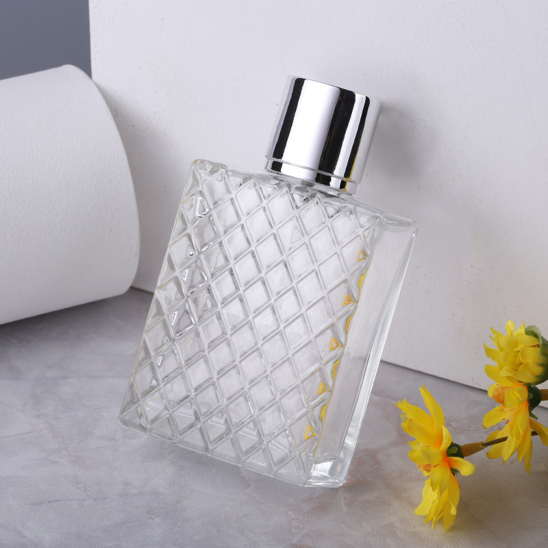 Square shape 100ml clear crystal Glass Bottle for Perfume with pump