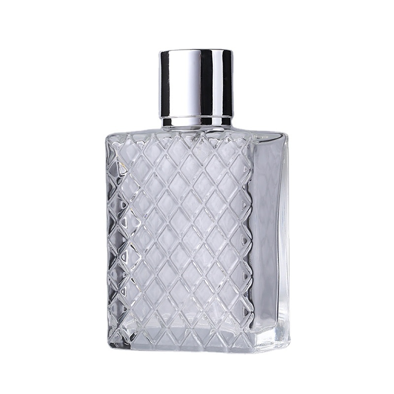 Square shape 100ml clear crystal Glass Bottle for Perfume with pump