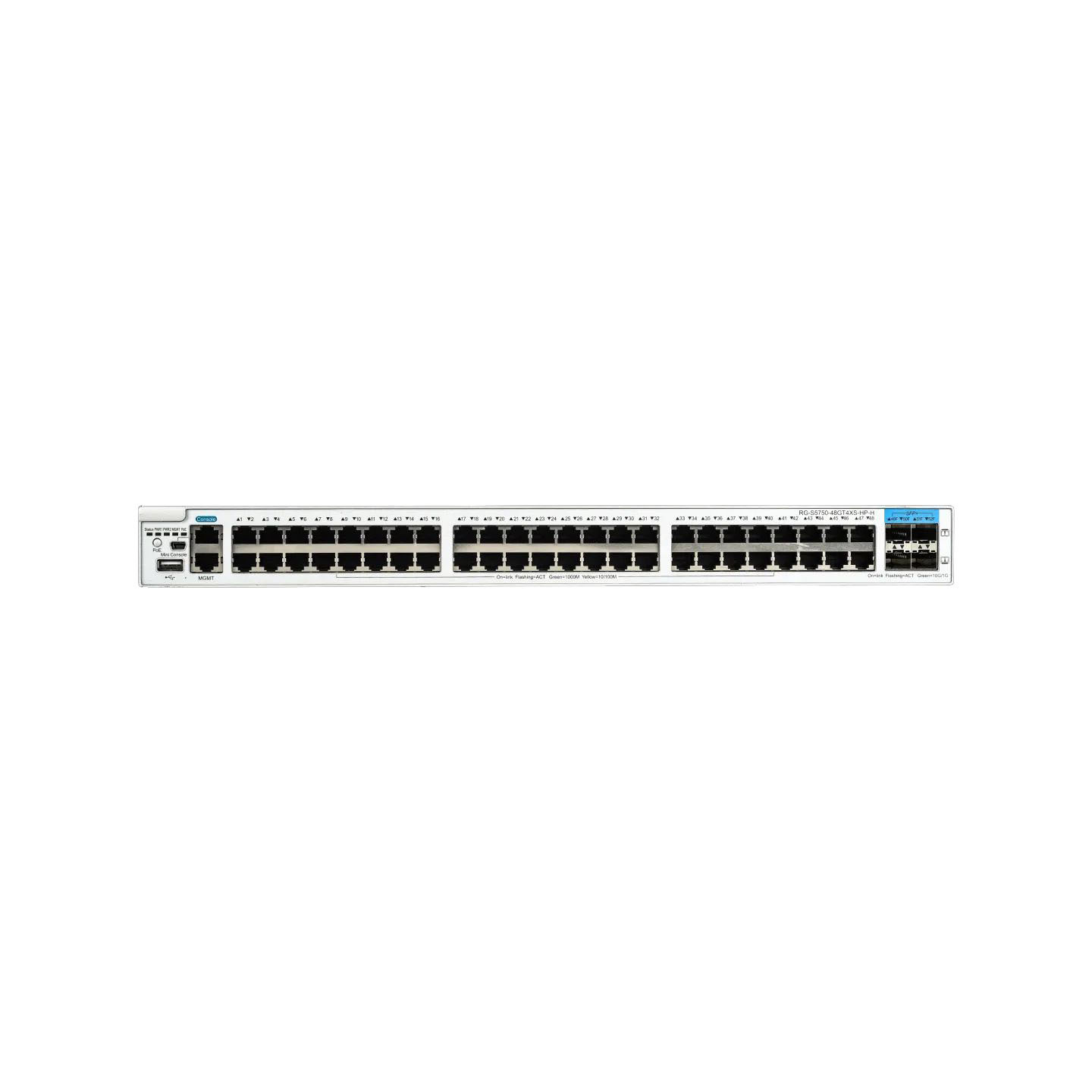 Enterprise-Class RG-S5750-48GT4XS-HP-H Core/Aggregation PoE Switch with 48 GE Electrical Ports 10GE Uplink Two Expansion Slots