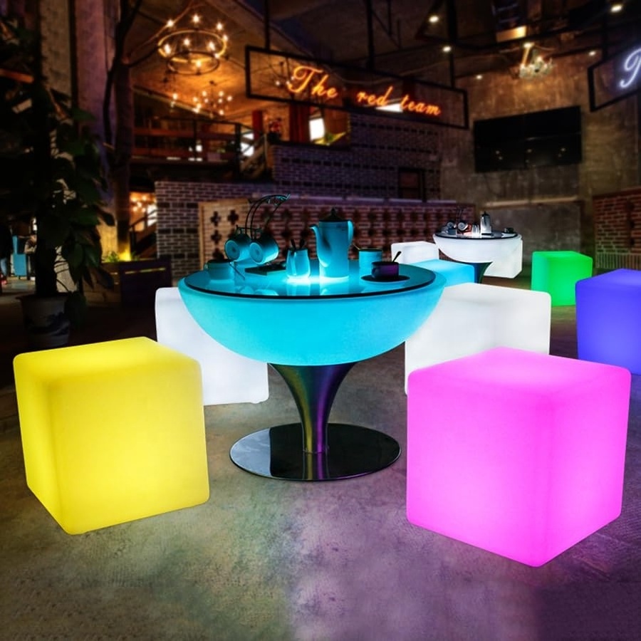 OEM acrylic LED Cube Chair Light Detachable Charging Cordless Remote Control Side Table