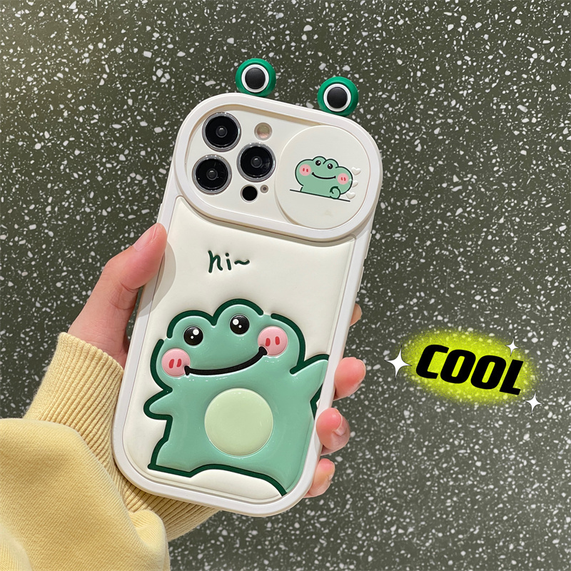 Autumn/Winter Cute Frog Sliding window phone case for iPhone15promax for Apple 14 13 12 11 Full package anti-fall protection