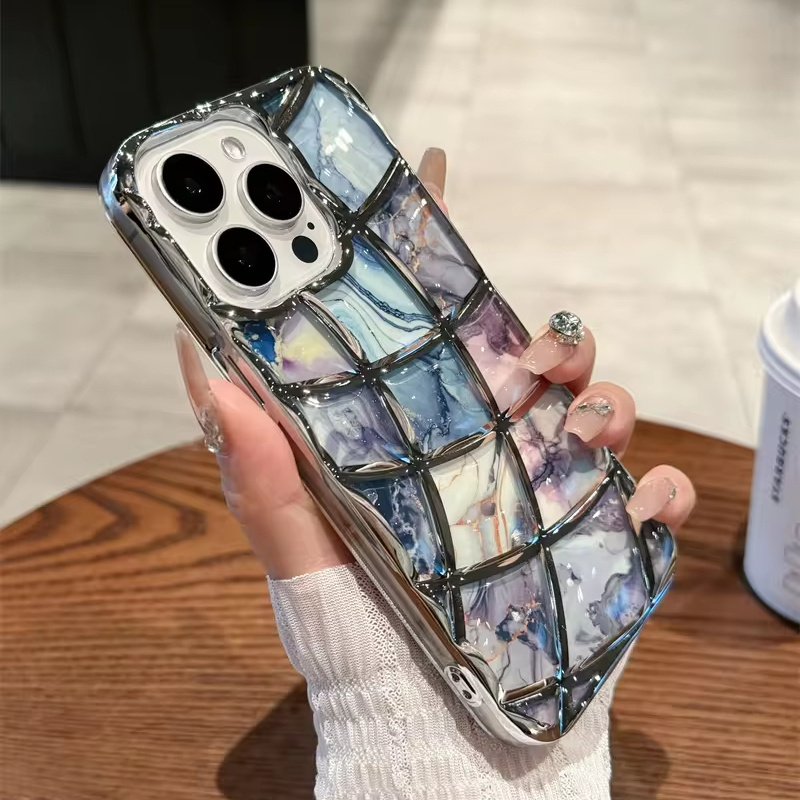 High-grade plated marble plaid stylish phone case for iPhone15promax 14pro fall protection case 13 12 soft case 11