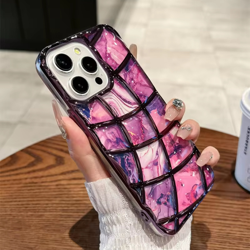 High-grade plated marble plaid stylish phone case for iPhone15promax 14pro fall protection case 13 12 soft case 11