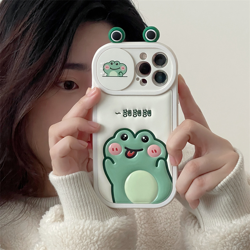 Autumn/Winter Cute Frog Sliding window phone case for iPhone15promax for Apple 14 13 12 11 Full package anti-fall protection